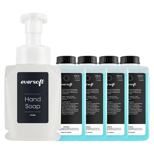 Image of Eversoft Foaming Countertop Hand Soap Bottle Dispenser + 4 x 300ml Refill Foam Hand Soap Cartridge Kit
