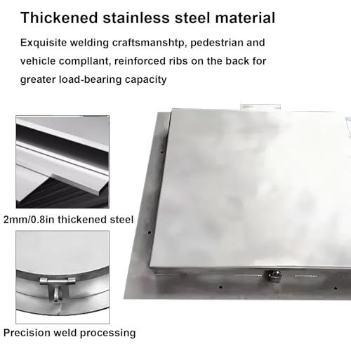 Tapa de alcantarilla cuadrada de acero inoxidable de 70 cm con cerradura de seguridad para exterior 6