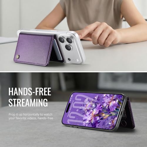 Image of Magnetic Wallet Card Holder with RFID Protection, PU Leather Slim Wallet, Strong Magnet Attachment for iPhone 18 /17 /16 /15 /14 /13 /12 Series Pro Max Plus Mini-Purple