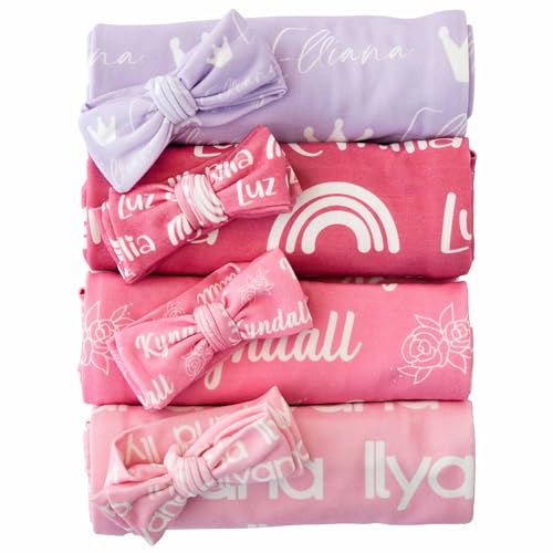 Rosanbella Personalized Newborn Swaddle Set for Baby Girl, Baby Boy Customized Name Swaddle with Hat. Baby Shower Gift