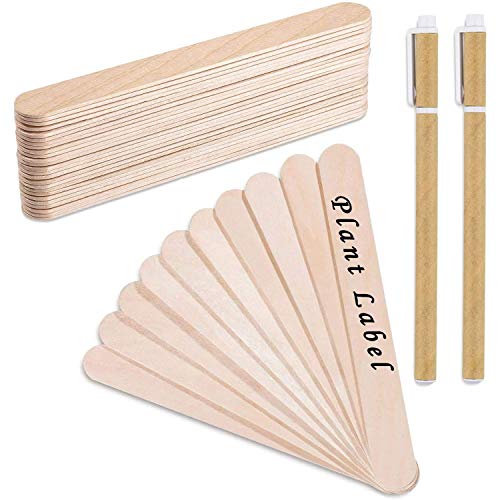 Whaline 200Pcs Wooden Plant Labels Waterproof Round Head Plant Sign Tags Birch Wood Plant Label Eco-Friendly Garden Markers for Seed Potted Herbs Flowers Vegetables with 2 Gel Pen, 15 X 1.7 CM