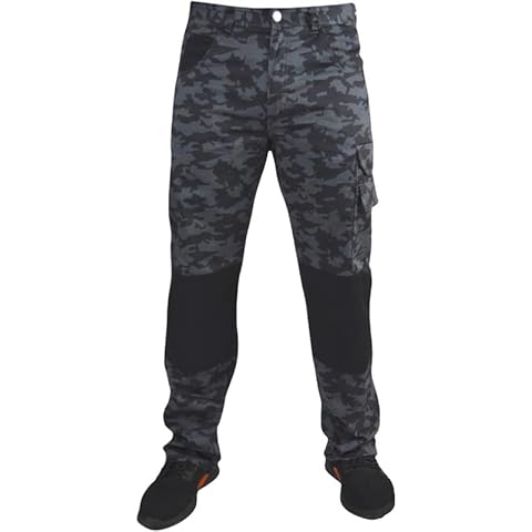 Men's Camo Combat Cargo Work Trouser Heavy Duty Camouflage Hardwearing Knee Pad Pockets Elasticated Waist Pant | Size: 30W/31L Cover