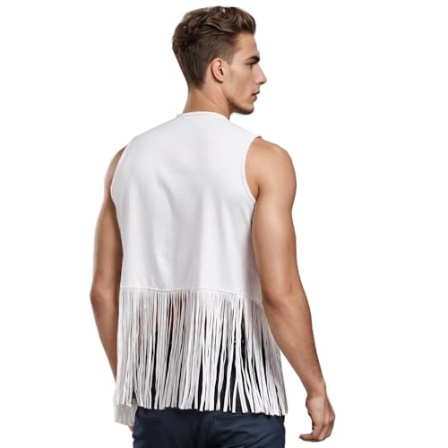 ZUYPSK Men's Open Front Tassels Vest Sleeveless Western Cowboy Waistcoat Halloween Club Party Jacket Outerwear2