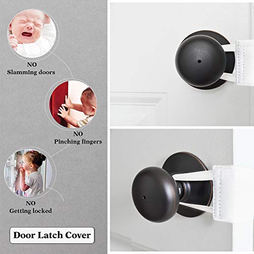 Image of Quiet Door Closer for Baby - Nursery Door Silencers Latch Cover Strong Elastic Straps Door Covers for Universal Fits, Standard Size, Pure White, Set of 3