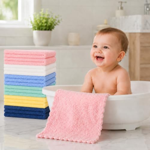 Image of Cuddle Campus 24 Pack Baby Washcloths, 7 x 9 Inch Microfiber Coral Fleece Baby Bath Towels, Ultra Soft Extra Absorbent Face Wash Cloths & Burp Cloths for Newborns Infants Toddlers