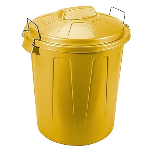 ACAN Tradineur - Cubo de basura con tapa y asas, 31 litros, plástico resistente, contenedor de residuos, papelera, reciclaje, industrial, hogar, fabricado en España, 48,2 x 37,5 cm (Amarillo)