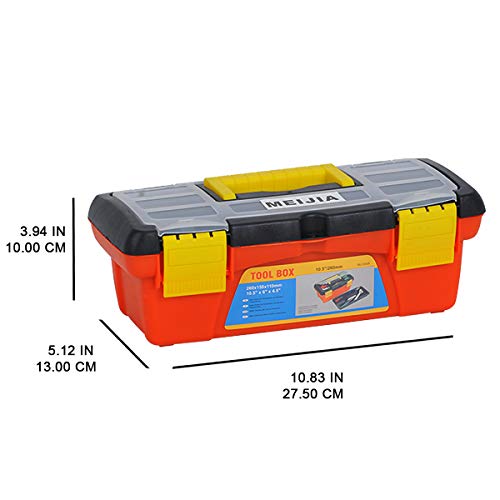 Meijia Portable Tool Storage Box, Organizers With Latches And Detachable Tray,Black And Orange (10.5") #TOP3