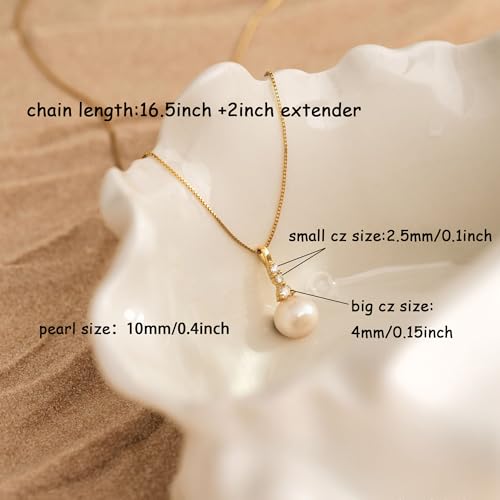 Pearl Necklaces for Women, 14K Gold Plated Dainty Necklace Simple Pearls Drop Pearl Pendant Bridal Wedding Necklace Cute Pearls Choker Necklaces for Women Trendy Tarnish Free Gold Jewelry for Gift4