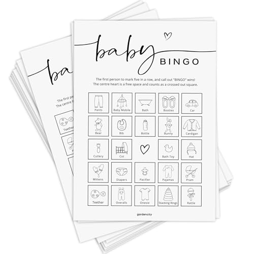 GardenCity Baby Shower Bingo Game 50 Unique Pre-Filled Cards Baby Shower Games for Boy or Girl Minimalist