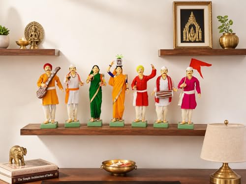 Image of Handmade Terracotta Pandharpur Warkari Set of 7| Traditional 10 Inch Clay Figurines for Mandir Decor, Golu Display and Gifting