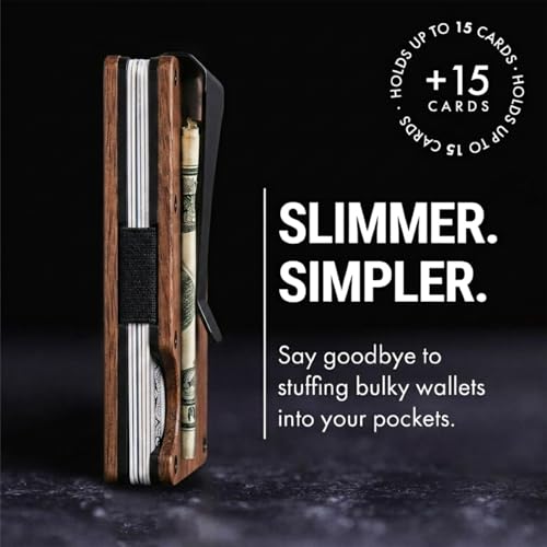 Image of Mountain Voyage Co Minimalist Wallet for Men - Slim RFID, Scratch Resistant, Natural Walnut Wood Credit Card Holder & Money Clip, Easily Removable Money & Cards, Mens Wallets