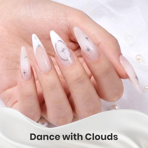 Image of Beetles White Gel Nail Polish Set, Milky White Silver Glitter Pearl Cat Eye | Neutral Nude Shades, Soak Off UV LED Winter Manicure Kit with Magnet, 7.5 ml Each