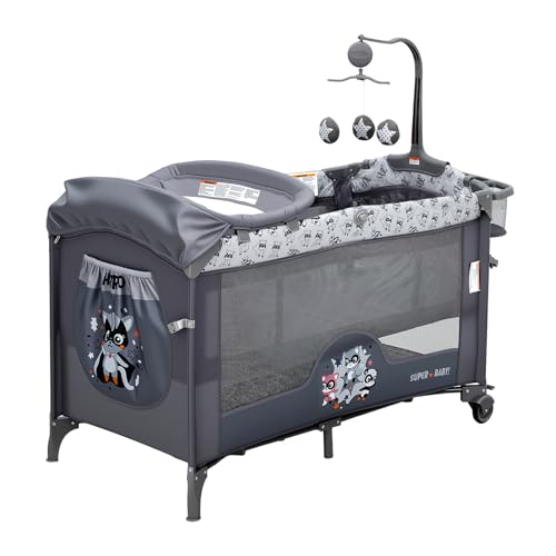 4 in 1 Baby Bassinet Bedside Sleeper Portable Pack and Play with Changing Table, Locking Wheels, Zip...