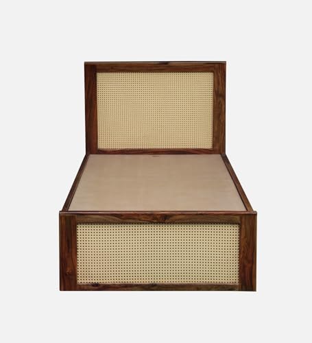 Image of Solid Sheesham Wood Jaipori Single Bed with Box Storage | Wooden Single Bed Cot Palang Furniture for Bedroom Living Room Home and Hotel (Provincial Teak Finish)
