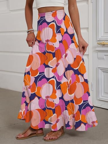 Image of ANRABESS Womens Maxi Skirt Elastic High Waist Swing Tiered A-line Flowy Pleated Boho Beach Vacation Long Skirts