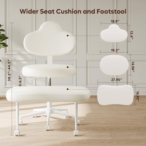 Image of Pinmoco Cross Legged Office Chair with Wheels, Meditation Chair, ADHD Chair for Adults, Wider Height Adjustable Backrest and Seat, Yoga Office Chair, PU Leather, Beige