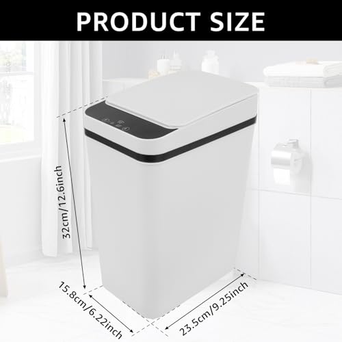 Bote de basura inteligente de 12L con sensor automático blanco para baño 2