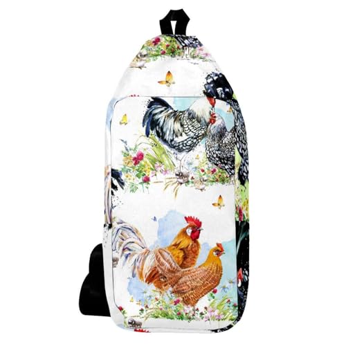 Sac à dos à bandoulière coq et poules multicolore pour randonnée 16x36.5cm