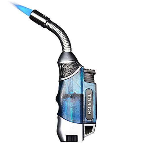 Yeuligo Torch Lighters, Butane Lighter With 360° Flexible Neck And Visible Window, Refillable Grill Lighter With Keyhole, Blue(Without Gas) #TOP2