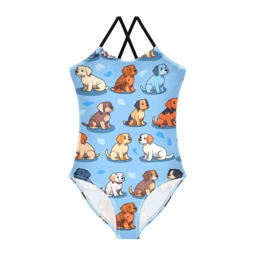 ALAZA Puppy Dog Blue Cartoon Girls One Piece Swimsuit Swimwear Beach Sport Bathing Suit