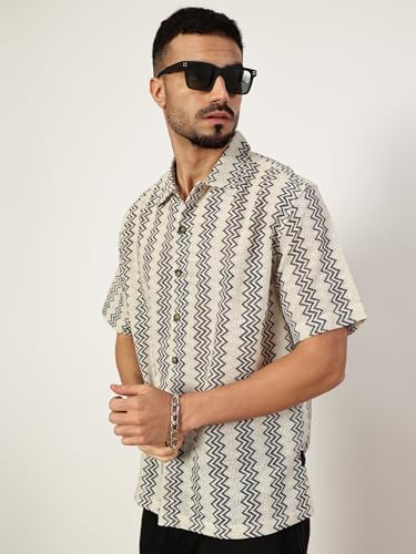 Image of Thomas Scott Men's | Geometric | Half Sleeve | Relaxed Fit | Cotton Poly Blend | Spread Collar | Casual Shirt