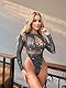 Mingnos Sexy Glitzer Bodys Langarm für Damen Festival Rave Outfit Netzbody Babydoll Dessous Set Reizwäsche, Schwarz