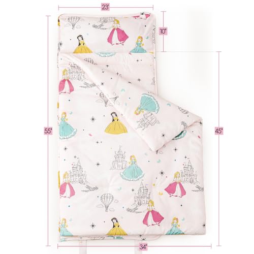Image of PHF Soft Toddler Nap Mat with Removable Pillow, Rollup Design Kids Sleeping Mat, Slumber Bags for Girls, 55 inchx23 inch Toddler Sleeping Bag for Daycare Preschool Travel Camping, Princesses