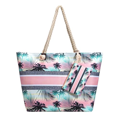 Kldgris Bolsa de praia para mulher, bolsa de mão grande mala de compras bolsa com fecho de correr, marcador de linho de verão, malas de ombro para praia viagens, multicolorido, L