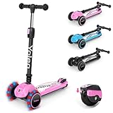 【無段階高さ調節ｘ軽量で頑丈】YOLEO キックスクーター 折り畳み キックボード子供 三輪車 光るLEDタイヤ 後輪ブレーキ 3輪タイプ 方向転換 キックスケーター 誕生日プレゼント 完成品 コンパクト ギフト設定(ピンク)