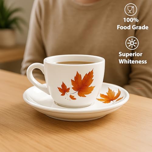 Image of Treo By Milton Opalware Ophelia 13 Mapelle Cup & Saucer Set | Microwave & Dishwasher Safe | Bone-Ash Free | Tempered Toughness | Set of 12 | White | Crockery Set for Daily Use & Gifting