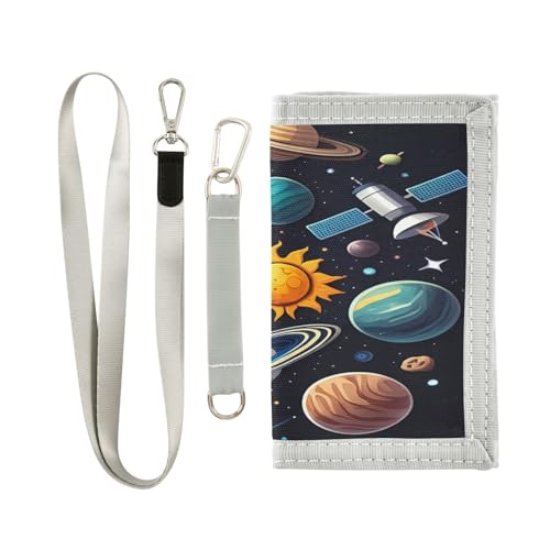 Rocket Satellite Space Black Kids Wallet for Boys Girls Trifold Sport Outdoor Wallets for Children Teen Youth Wallet with Zippered Coin Pockets Card Holders Novelty Wallets with Magic Sticker2
