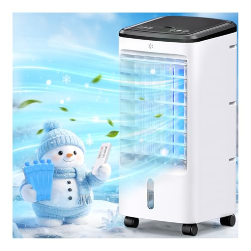 Windowless Air Conditioner, 4-In-1 Portable Swamp Cooler with 2 Water Tanks, Evaporative Air Cooler with remote, 4 Modes 3 Speeds, 12H Timer, 4 Ice Packs, Ventless Cooler for Indoor Home Office