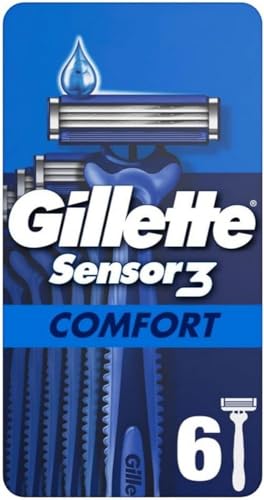 Gillette Sensor3 Comfort, afeitadoras desechables para hombre, afeitadoras con banda lubricante, lote de 6