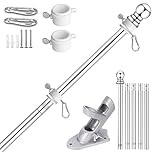 Verdenu 6 FT Wall Mounted Flag Pole, Adjustable Stainless Steel Flag Pole Kit with Holder, 360° Tangle Free Wall Mounted Flagpole for Outside House Garden Commercial (Silver)