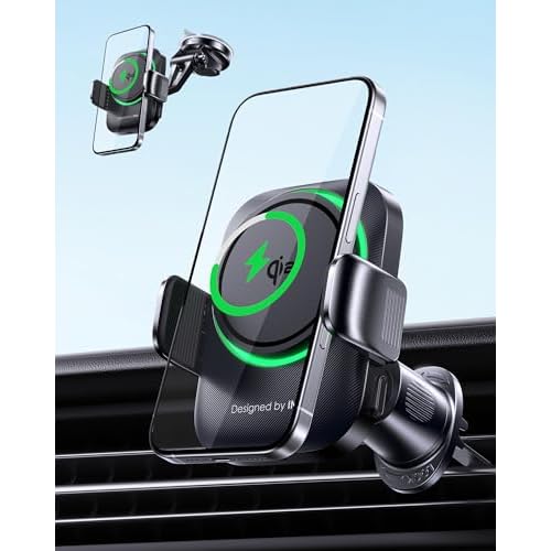 INIU Car Phone Holder for Magsafe, Qi2 Certified Wireless Car Charger for Cell Phone Mount Dash【360°】 Phone Mount Auto Clamping Car Accessories C