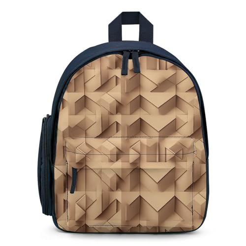 3D Cuboid Pattern Backpack Small Book Bag with Side Pocket, Lightweight Durable Backpack, Travel Rucksack, Blue-style