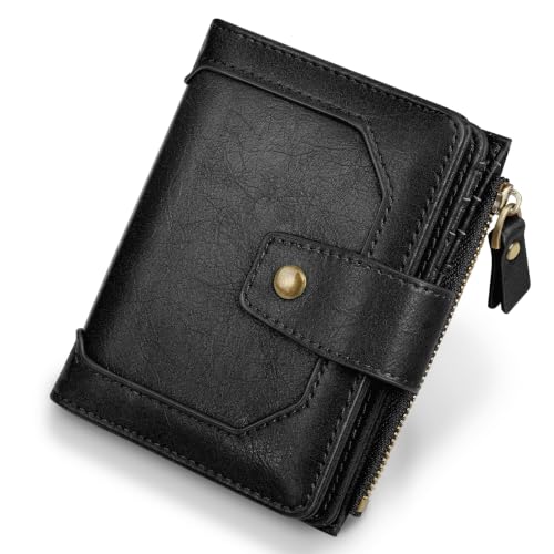Image of Small Womens Wallet Billfold RFID Credit Card Holder Ladies Purse | Compact Wallets Women, 2 ID Windows,16 Card Slots, Zipper Coin Pocket, PU Leather, Woman Female Girls Gift, Black