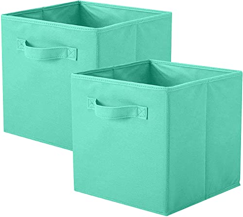 powerking Storage Bins, 2 Pack Foldable Fabric Storage Cubes And Cloth Storage Organizer Drawer for Closet And Toys Storage Mint Green