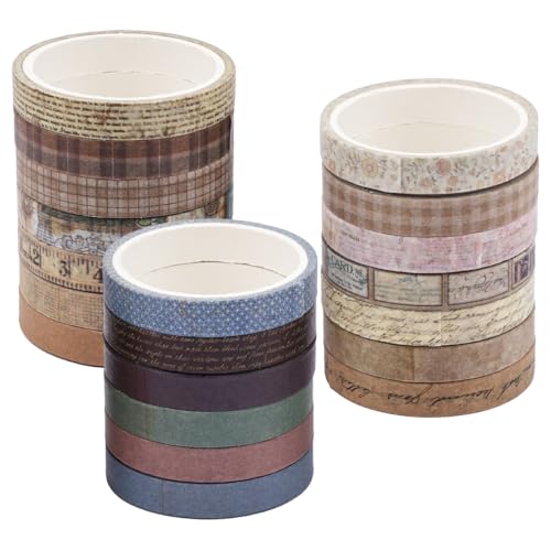 20 Rollos Cinta Adhesiva Decorativa 0.7cm * 3m Autoadhesivo que no Deja Marcas Vintage Washi Tape Set Tela Escocesa Flor Colorido para Manualidades Scrapbooking Journal Planificador Envolver Regalos