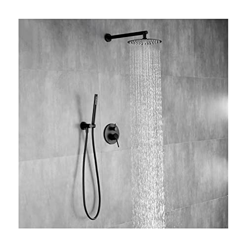 Système de douche noir avec pommeau carré de 12 pouces et ensemble de mitigeur multifonctions
