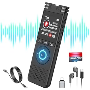 64GB Digital Voice Recorder with Playback – LINISME Voice Activated Recorder【7000 Hours】, One Click Large Screen Sound Audio Recorder Recording Tape for Interviews/Meeting/Classes