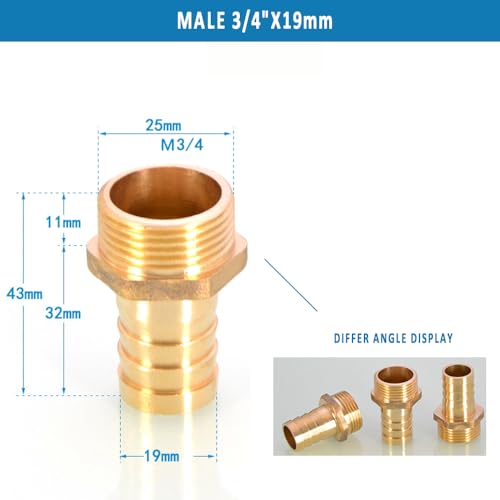 Male BSP Thread 3/4" Male Thread Pipe Fitting 19 mm Barb Hose Tail Connector for Pond/Pool/Hose Pipe Adapters (Pack of 2) - Image 2