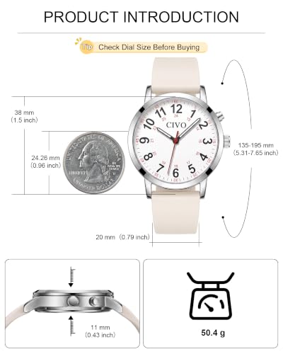 Image of CIVO Night-Light Nurse Watches for Women: Easy-Read Analog Waterproof Watch