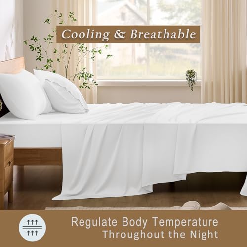 TOSMO Luxury Cooling Sheet Set - 100% Viscose from Bamboo, 4-Piece Bedding Set (King Size) - 18” Extra Deep Pockets, Oeko-Tex Certified, Silky Soft and Breathable, Classic White - Image 4