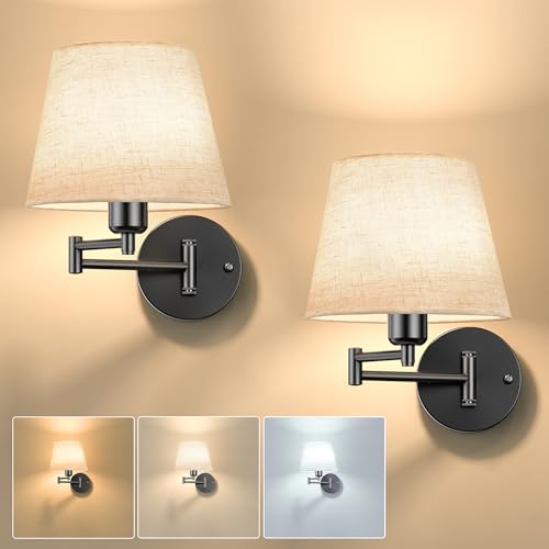 Onwecen Battery Operated Wall Sconces Set of Two, Wireless Black Wall Lights with 10000mAh RGB...