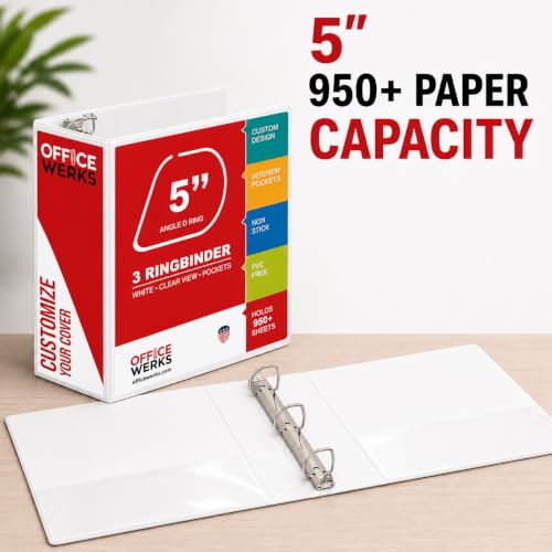 Image of 3 Ring Binder, Professional D Ring 5 Inch, Presentation Folder for Standard Pages 8.5 x 11 with Pockets, Crystal Clear View White (4 Pack)