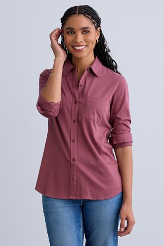 Women's 100% Organic Pima Cotton Long Sleeve Knit Button Down Shirt3