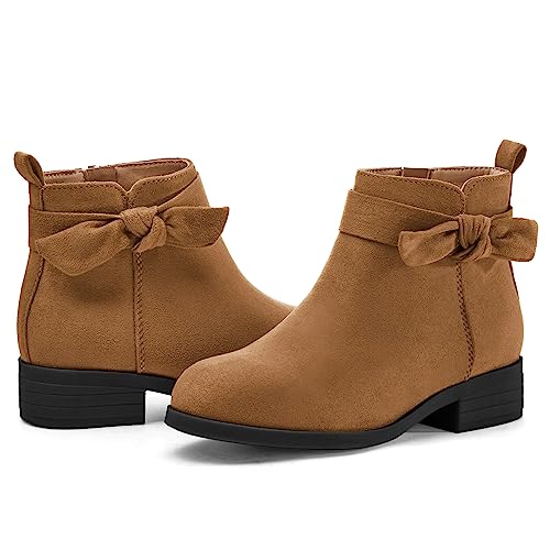Coutgo Girls Toddler Bow knot Ankle Boots Low Chunky Heel Side Zipper Cute Dress Booties Little Big Kid