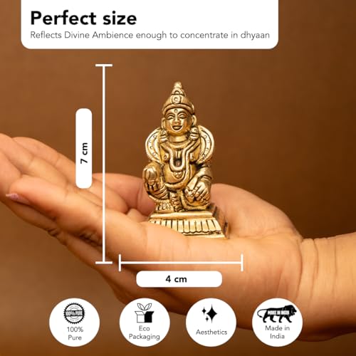 Ekhasa 100% pure brass Kuber (7cm) | Kuber Statue for Vastu | Guberan Statue for Car Dashboard, Pooja Room, Home Puja, Desk | Pure Pital ki Murti