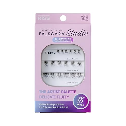 FALSCARA STUDIO Lash Extension Kit, Individual Lash Palette, 18 Stackable Lash Clusters, ‘Delicate Fluffy’ False Eyelashes, Light Volume, Length 8mm–12mm, Band Size 2mm-6mm